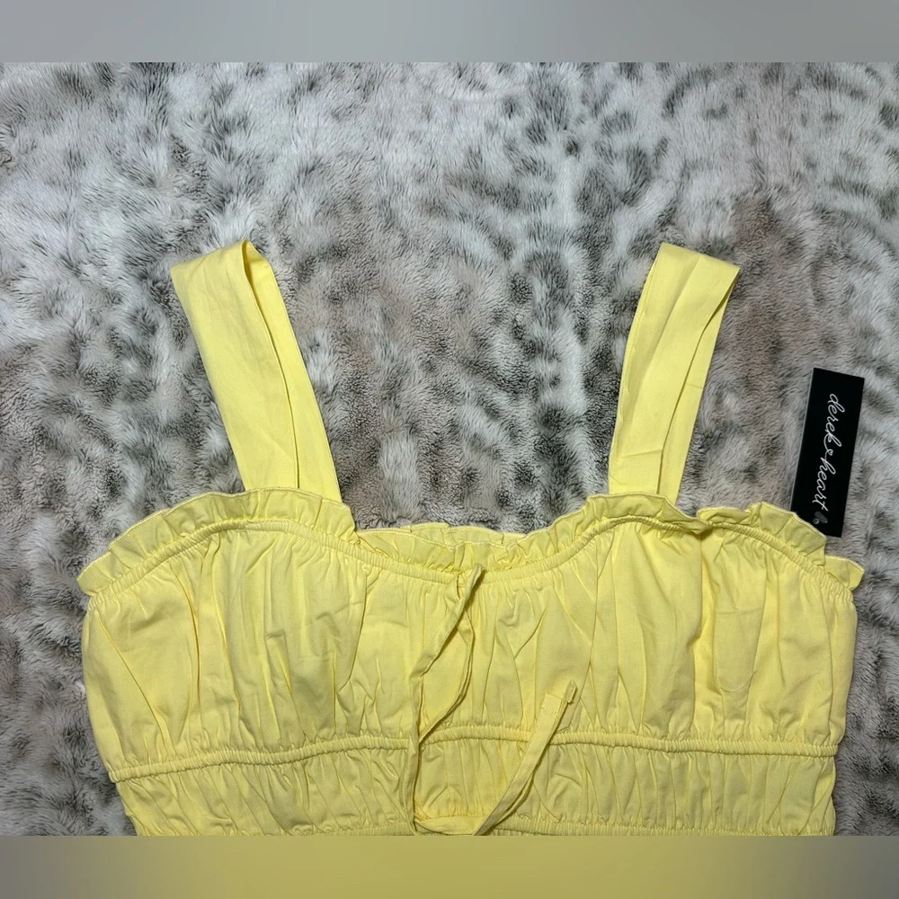 Derek Heart Women Blouse Top With Straps Large  Yellow 100% Cotton New - Picture 3 of 6